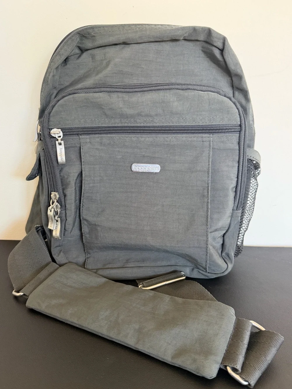 Baggallini Charcoal Gray Nylon Crossbody Travel Organizer Bag